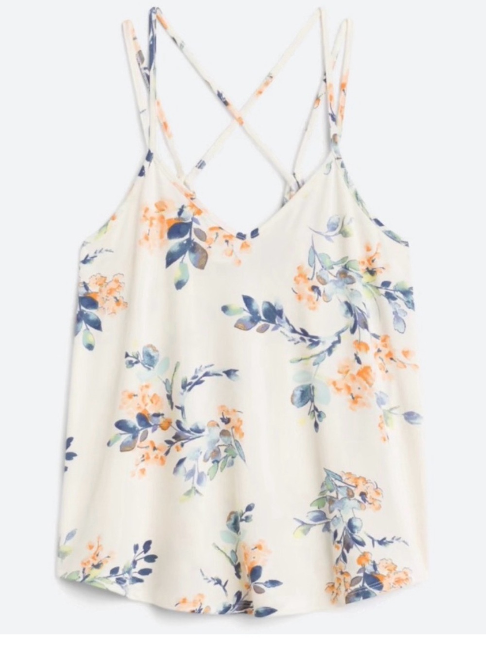 Papermoon White Floral Crossback Camisole with Blue & Yellow Print